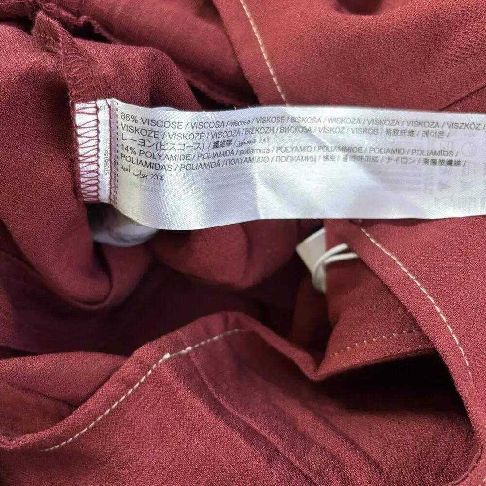 MANGO Women's Burgundy Belted Jumpsuit Small V Neck Viscose S nwt - Picture 4 of 8